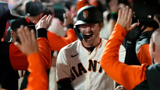 Ford Proctor celebrates after hitting a grand slam for his first Major League home run during the second inning of the Giantsâ?? game on Thursday, September 29, 2022.  The Giants beat the Colorado Rockies 6-4.