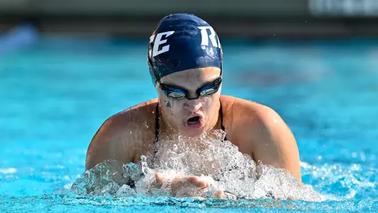 October 14, 2022:  Rice Owls breaststroke Mia Nagle in event 1 heat 1 lane 3 of day 1 of the Fall Splash meet at Gibbs Recreation Center in Houston, Texas.   (Mandatory Credit: Maria Lysaker | Rice Athletics)