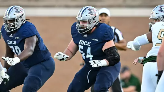 October 01, 2022: Rice Owls offensive lineman Isaac Klarkowski (54) in action during the first quarter of the game against the UAB Blazers at Rice Stadium in Houston, Texas. Mandatory Credit: Maria Lysaker | Rice Athletics