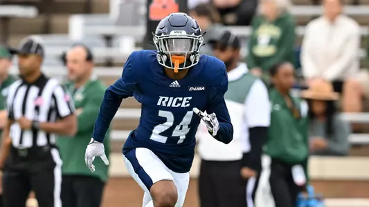 October 29, 2022: Rice Owls cornerback Miles McCord (24) in action during the first quarter against the Charlotte 49ers at Rice Stadium in Houston, Texas. Mandatory Credit: Maria Lysaker | Rice Athletics/