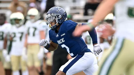October 29, 2022: Rice Owls cornerback Tre'shon Devones (2) in action during the second quarter against the Charlotte 49ers at Rice Stadium in Houston, Texas. Mandatory Credit: Maria Lysaker | Rice Athletics