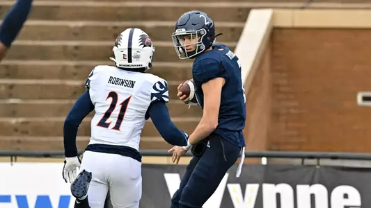 November 19, 2022: Rice Owls wide receiver Bradley Rozner (2) scores a touchdown during the third quarter against the UTSA Roadrunners at Rice Stadium in Houston, Texas. Mandatory Credit: Maria Lysaker | Rice Athletics