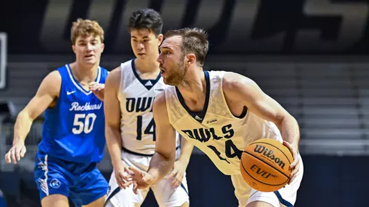 October 31, 2022: Rice Owls guard Jake Lieppert (24) drives to the basket second half against the Rockhurst Hawks at Tudor Fieldhouse in Houston, Texas. Mandatory Credit: Maria Lysaker | Rice Athletics