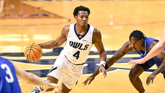 October 31, 2022: Rice Owls guard Quincy Olivari (4) in action during the first half against the Rockhurst Hawks at Tudor Fieldhouse in Houston, Texas. Mandatory Credit: Maria Lysaker | Rice Athletics