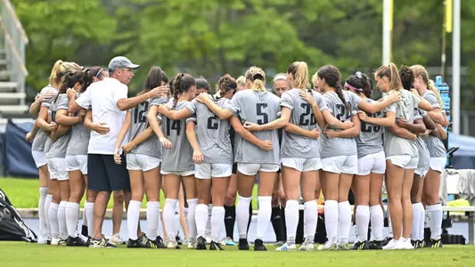 August 21, 2022, Houston, Texas, USA; Rice Owls huddle up prior to the match against Samford Bulldogs at Holloway Field Rice University. (Mandatory Credit: Maria Lysaker | Rice Athletics)