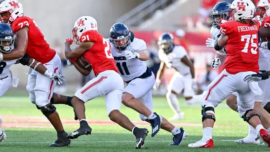 September 10, 2022: Rice Owls linebacker Chris Conti (11) in action the Bayou Bucket Classic against the Houston Cougars at TDECU Stadium in Houston, Texas.   (Mandatory Credit: Maria Lysaker | Rice Athletics)