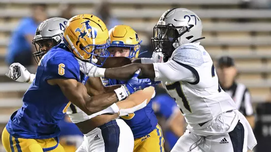 September 10, 2022: Rice Owls linebacker Kenny Seymour Jr. (40) and linebacker Andrew Awe (27) in action during fourth quarter against the McNeese Cowboys at Rice Stadium in Houston, Texas.   (Mandatory Credit: Maria Lysaker | Rice Athletics)
