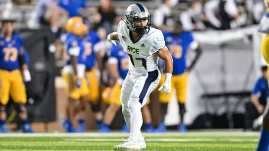September 10, 2022: Rice Owls wide receiver Kenny Seymour Jr. Kenny Seymour Jr. (11) in action during the fourth quarter against the Louisiana Ragin Cajuns at Rice Stadium in Houston, Texas.   (Mandatory Credit: Maria Lysaker | Rice Athletics)