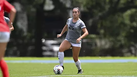 August 21, 2022, Houston, Texas, USA; Rice Owls forward Jules Johnston (25) in action during the match against the Samford Bulldogs at Holloway Field Rice University.  (Mandatory Credit:  Maria Lysaker | Rice Athletics)