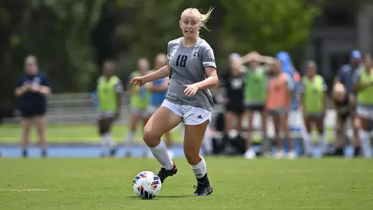 August 21, 2022, Houston, Texas, USA; Rice Owls midfielder Kenna Sanders (18) in action during the match against the Samford Bulldogs at Holloway Field Rice University.  (Mandatory Credit:  Maria Lysaker | Rice Athletics)