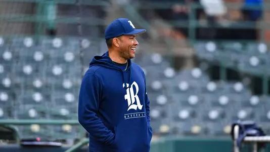 February 25, 2022: Rice head coach Jose Cruz Jr. looks on prior to the start of game one of the season opener series between the Rice Owls and the Lamar Cardinals at Reckling Park in Houston, Texas. (Mandatory Credit: Maria Lysaker | Rice Athletics)