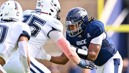 October 07, 2023, Houston, Texas, US: Jordan Campbell During the game between the University of Connecticut Huskies and the Rice Owls at Rice Stadium. (Mandatory Credit: Maria Lysaker | Rice Athletics)