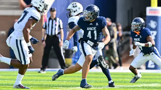 October 07, 2023, Houston, Texas, US: Plae Wyatt During the game between the University of Connecticut Huskies and the Rice Owls at Rice Stadium. (Mandatory Credit: Maria Lysaker | Rice Athletics)