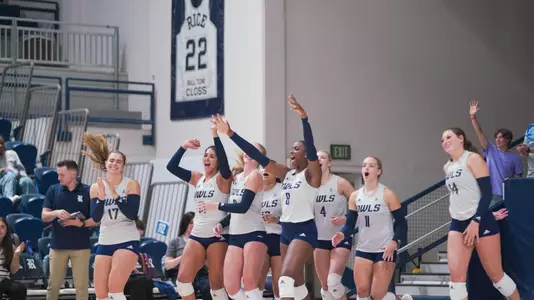 Rice volleyball celebrates a point during a recent home match