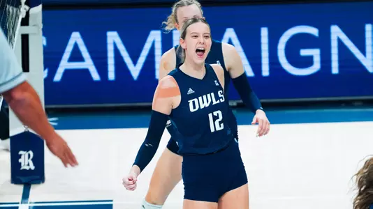 Rice volleyball graduate senior Satasha Kostelecky celebrates a point during a recent match