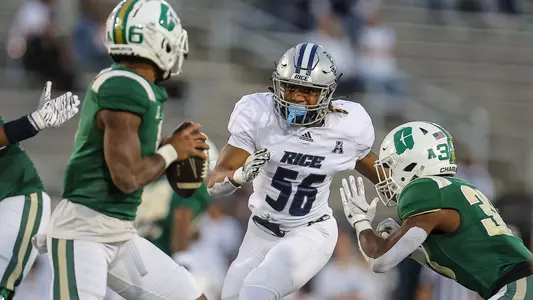 November 18, 2023:  TY Morris NCAA football game between Rice University and UNC-Charlotte, at Jerry Richardson Stadium, Charlotte, North Carolina.  David Beach