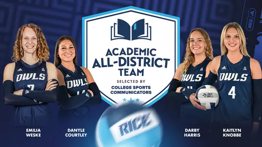 Rice volleyball's Emilia Weske, Danyle Courtley, Darby Harris and Kaitlyn Knobbe have been named to the 2023 CSC Academic All-District Team.