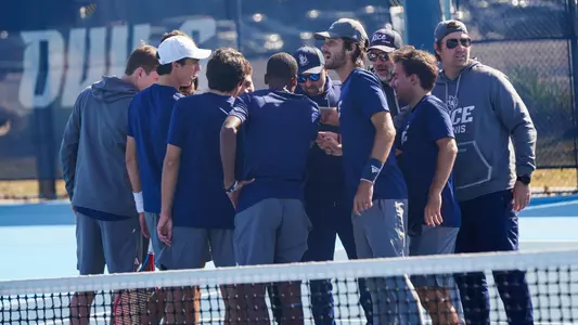 Rice men's tennis huddles up during a recent match