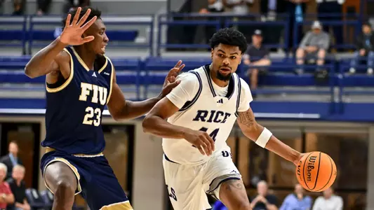 November 05, 2024, Houston, Texas, US: During a game between the FIU Golden Panthers and the Rice Owls at Tudor Fieldhouse. Mandatory Credit: Maria Lysaker | Rice Athletics