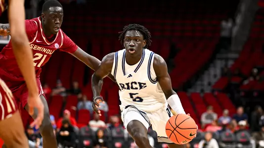 November 09, 2024, Houston, Texas, US: During a game between the Florida State Seminoles and the Rice Owls at Toyota Center. Mandatory Credit: Maria Lysaker | Rice Athletics