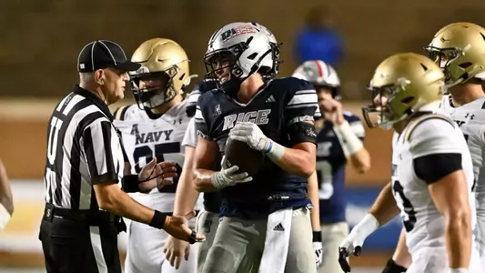November 02, 2024, Houston, Texas, US: During a game between the Navy Midshipmen and the Rice Owls at Rice Stadium. The Owls defeated the Midshipmen 24-10. Mandatory Credit: Maria Lysaker | Rice Athletics