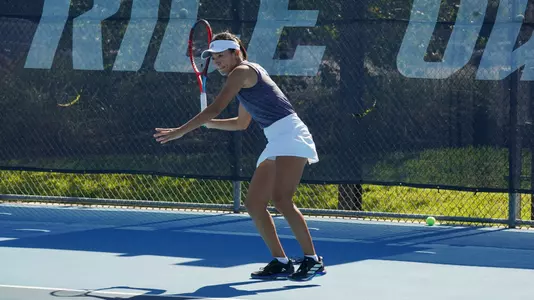 Rice women's tennis player Chie Kezuka lines up a shot during a recent match