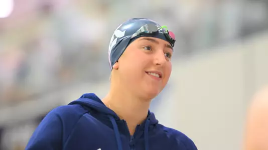 Rice swimmer Ella Dyson prepares to swim an event at the 2024 AAC Championships