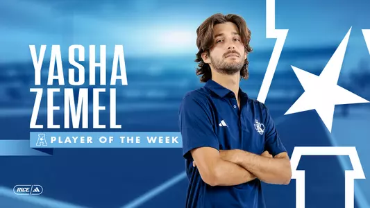 Rice men’s tennis senior Yasha Zemel has been named the AAC Men’s Tennis Player of the Week for the week ending March 25.