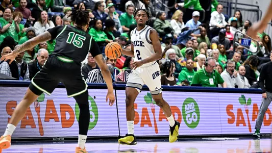 March 09, 2024: During the game between the University of North Texas Mean Green and the Rice Owls at Tudor Fieldhouse, in Houston, Texas. Mandatory Credit: Maria Lysaker | Rice Athletics