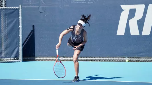 Rice women's tennis player Chie Kezuka serves during a recent match