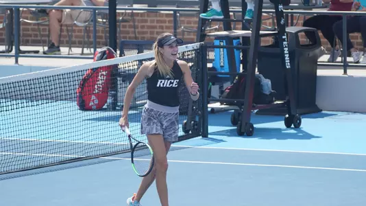 Rice women's tennis player Federica Trevisan celebrates after a point during a recent doubles match