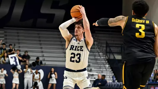 March 06, 2025, Houston, Texas, US: During a game between the Wichita State Shockers and the Rice Owls at Tudor Fieldhouse. Mandatory Credit: Maria Lysaker | Rice Athletics