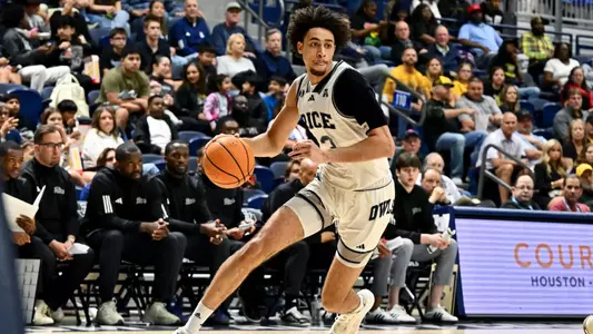 March 06, 2025, Houston, Texas, US: During a game between the Wichita State Shockers and the Rice Owls at Tudor Fieldhouse. Mandatory Credit: Maria Lysaker | Rice Athletics