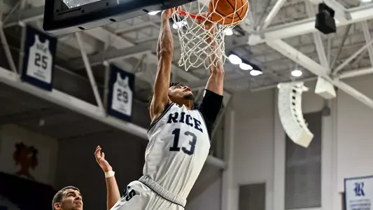 March 06, 2025, Houston, Texas, US: During a game between the Wichita State Shockers and the Rice Owls at Tudor Fieldhouse. Mandatory Credit: Maria Lysaker | Rice Athletics