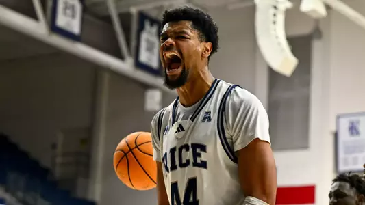 February 19, 2025, Houston, Texas, US: During a game between the UAB Blazers and the Rice Owls at Tudor Fieldhouse.  Mandatory Credit: Maria Lysaker | Rice Athletics