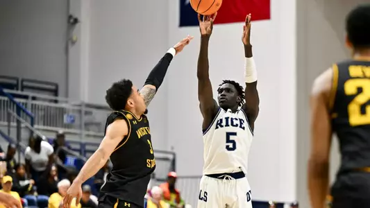 March 06, 2025, Houston, Texas, US: During a game between the Wichita State Shockers and the Rice Owls at Tudor Fieldhouse. Mandatory Credit: Maria Lysaker | Rice Athletics