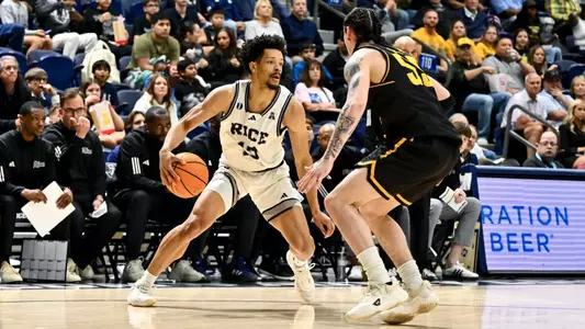 March 06, 2025, Houston, Texas, US: During a game between the Wichita State Shockers and the Rice Owls at Tudor Fieldhouse. Mandatory Credit: Maria Lysaker | Rice Athletics