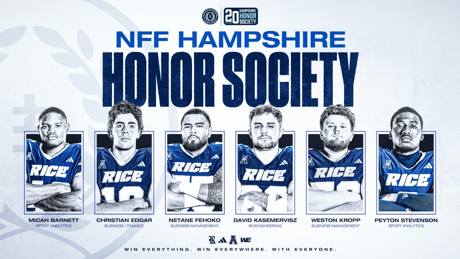Rice Places Six on 20th Hampshire Honor Society Class - Rice University Athletics