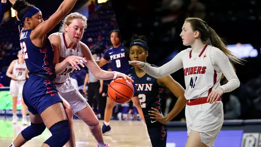 Photo of Maggie Doogan and Addie Budnik during a WNIT game versus Penn