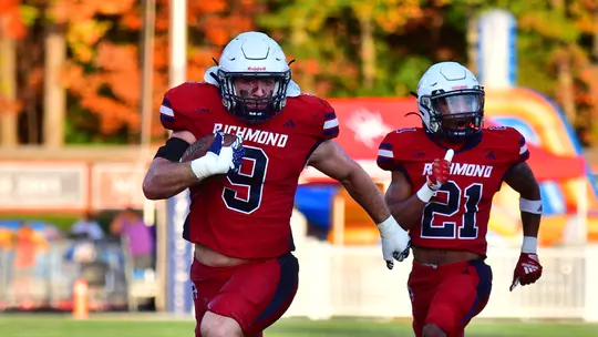 Wayne Galloway takes a 42-yard interception return to the house for his second pick six of the season in Richmond's 44-13 homecoming win over Campbell Oct. 28, 2023