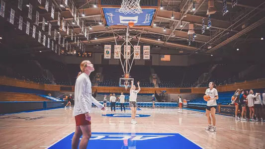 Photo of Katie Hill Rebounding inside Cameron Indoor Stadium