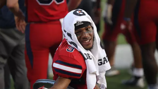 Quanye Veney smiles during Richmond's 44-13 homecoming win over Campbell
