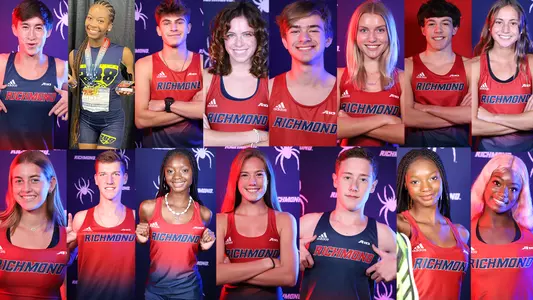 Collage of incoming track and field/cross country freshman, from left to right in two rows: Zachary Stevens, Gabrielle Cummings, Jack Levine, Alexandra Cahill, Alexander Krack, Ashley Bolesh, Joshua Gray, Ava LoVuolo, Morgan Elliot, Carter Bruns, Kamyah Wright, Charlotte Hudson, Eric Scully, Kamiah Wright, and Blaiklyn Clayton