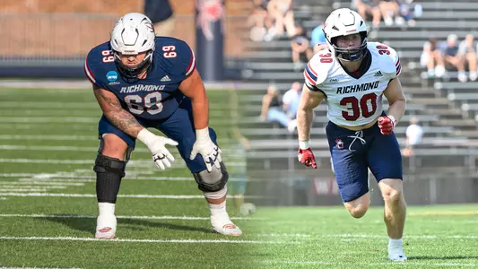 Richmond football players Ryan Coll and Tristan Wheeler in-game action