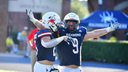 Wayne Galloway celebrates his touchdown against Delaware State Sept. 16, 2023