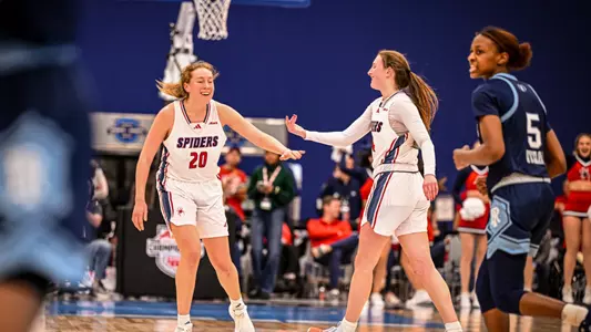 Maggie Doogan and Addie Budnik during the A-10 Championship