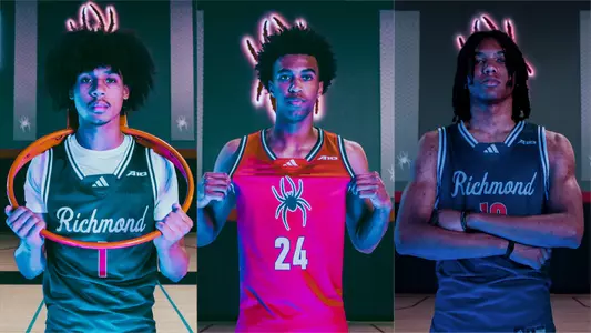 Side-by-side shots of the three members of men's basketball's high school class of 2025