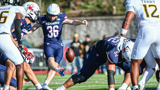 Sean O'Haire kicks a field goal during Richmond's 35-24 win over Towson