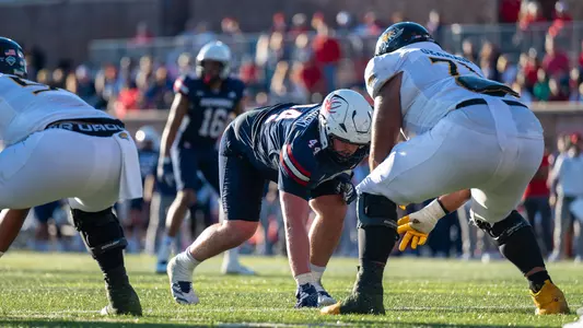 Carsen Stocklinski lines up on the line of scrimmage during Richmond's win over Towson on Nov. 2, 2024