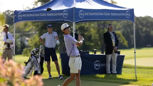 Tyler Lee holds his follow through on the tee box